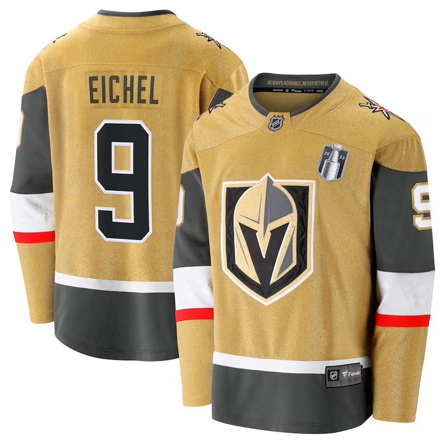 Men Vegas Golden Knights #9 Jack Eichel Fanatics Branded Gold 2023 Stanley Cup Final Home Breakaway Player NHL Jersey